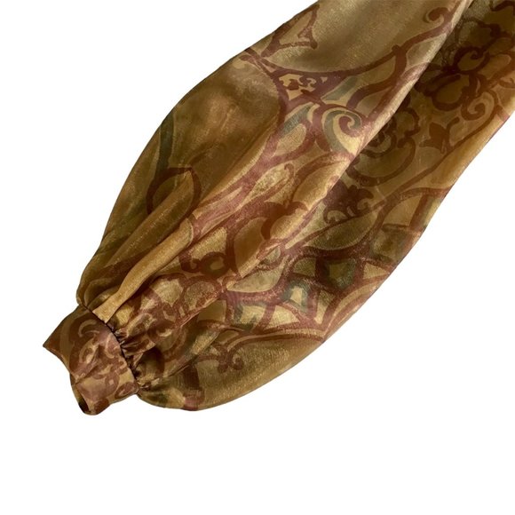 VIE by Victoria Royal Sheer Gold-Brown Tone with Floral Print Long Sleeve Blouse - Picture 6 of 6